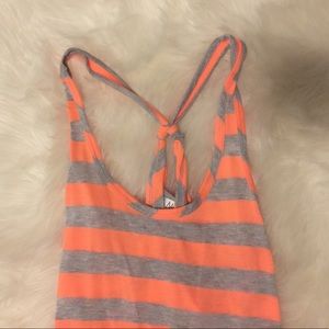 Knotted Neon Orange and Light Grey Striped Tank